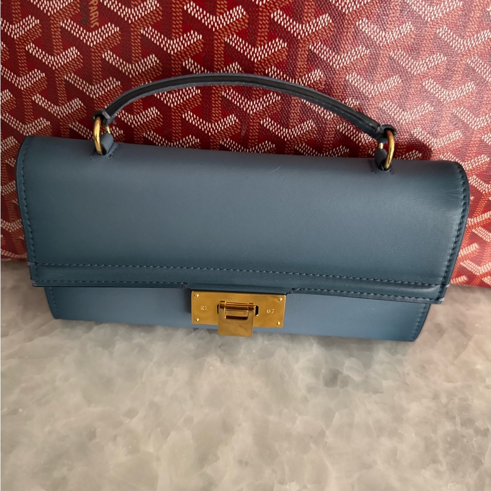 Ralph Lauren Blue Leather Wristlet Clutch with Gold Hardware - Picture 2 of 10